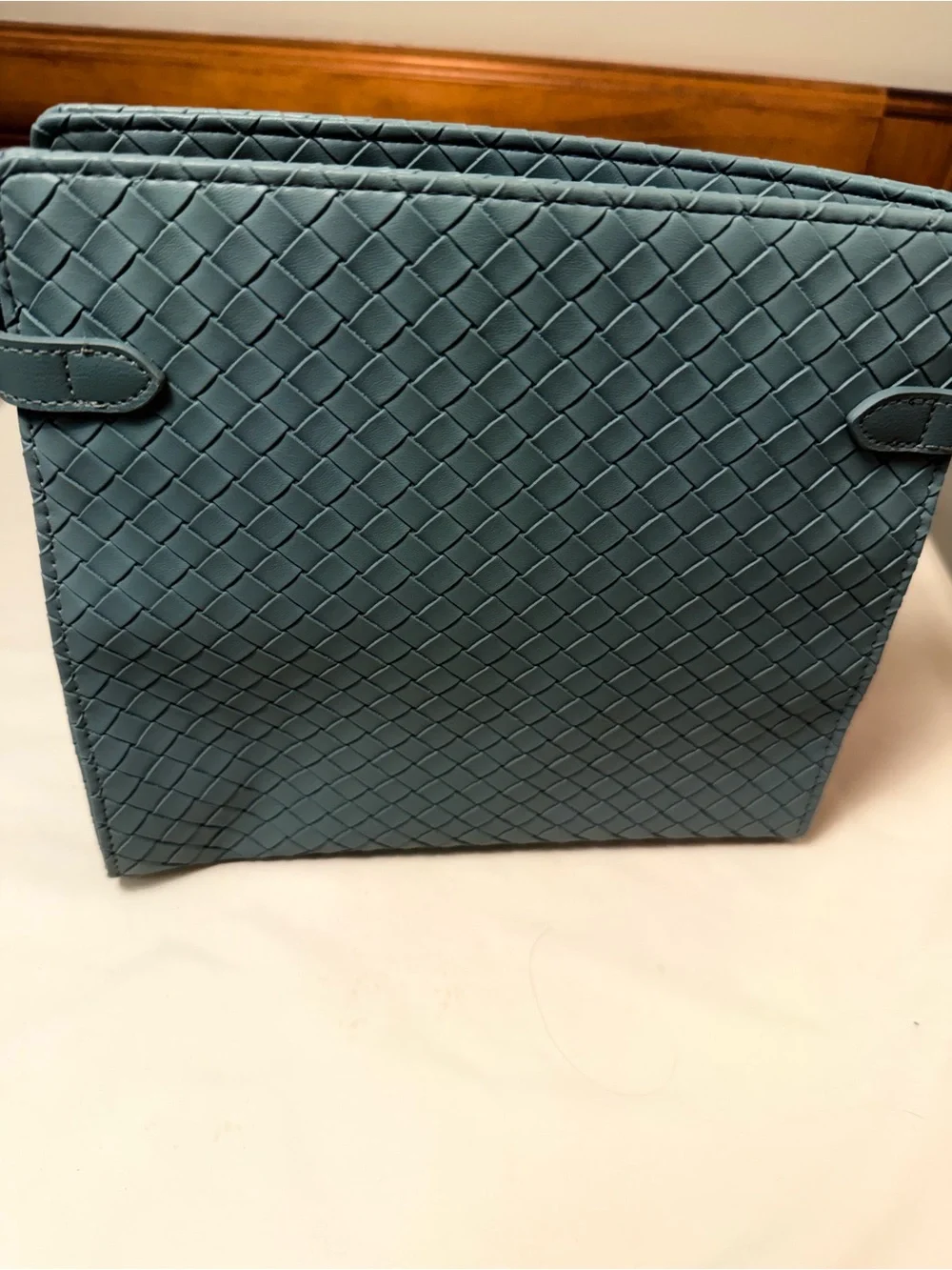 Moroccanoil Teal Woven Cosmetic Pouch with Gold Accents